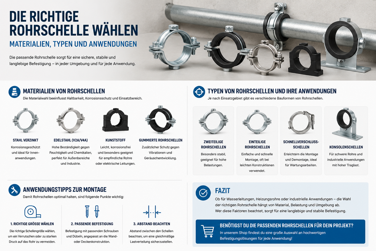 Die richtige Rohrschelle wählen: Materialien, Type