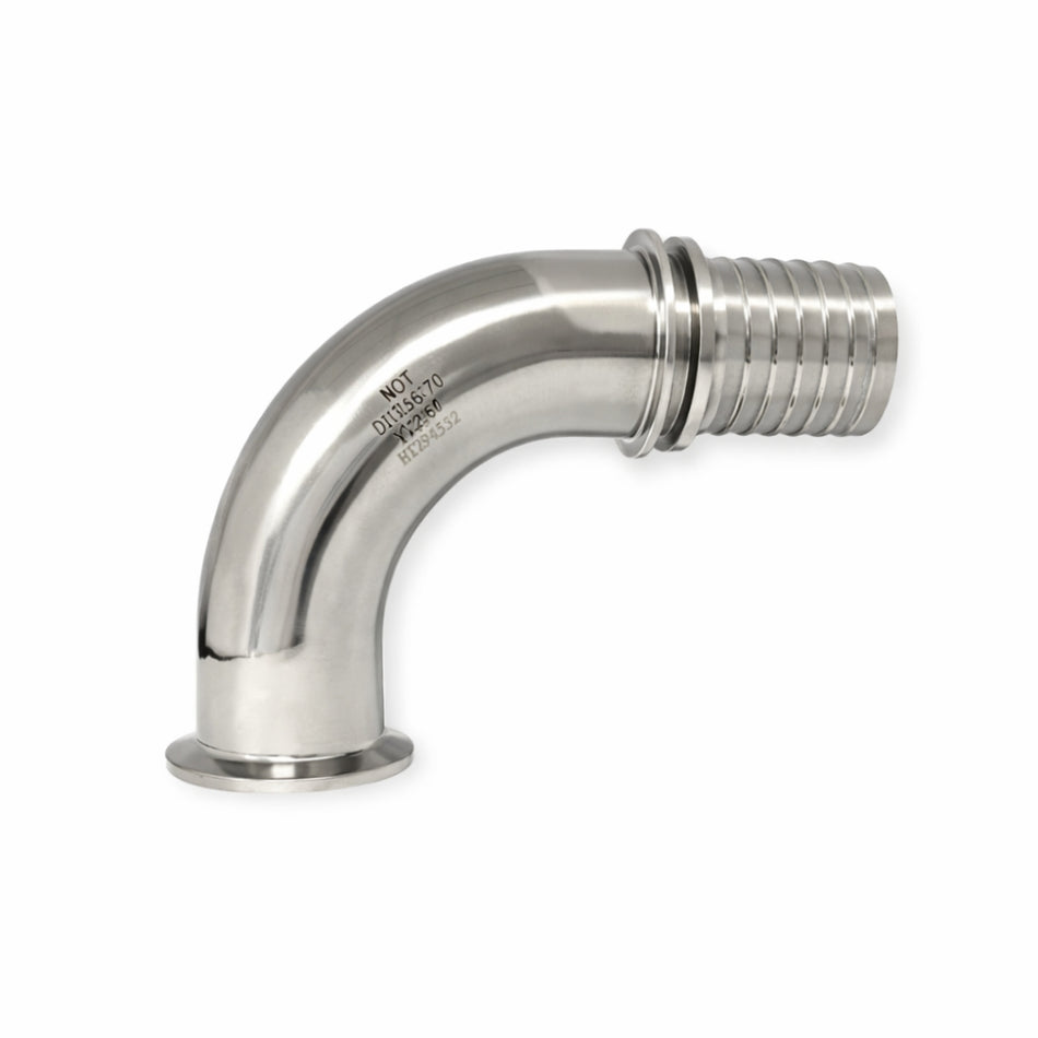 Clamp-Kupplung DIN 32676 – 90° Rillenstutzen mit Sicherungsbund – Edelstahl 1.4404