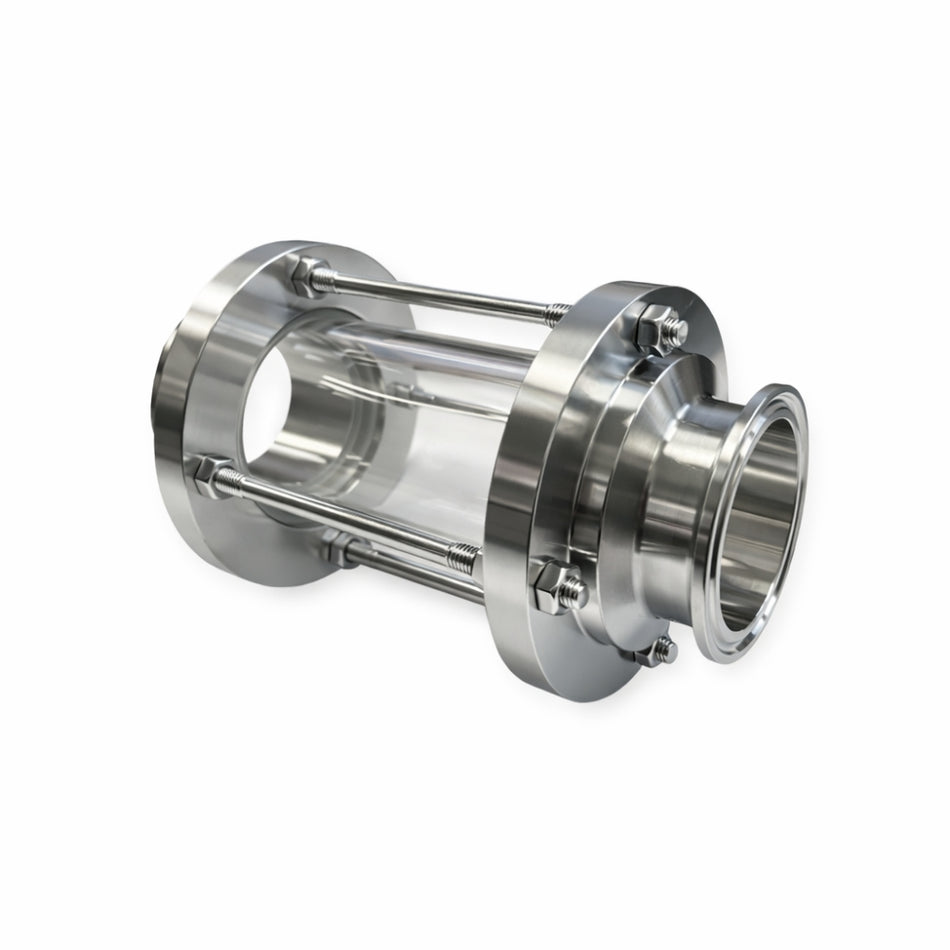 Clamp-Schauglas aus Borosilikatglas mit Schutzstäben – Edelstahl 1.4301, 16 bar