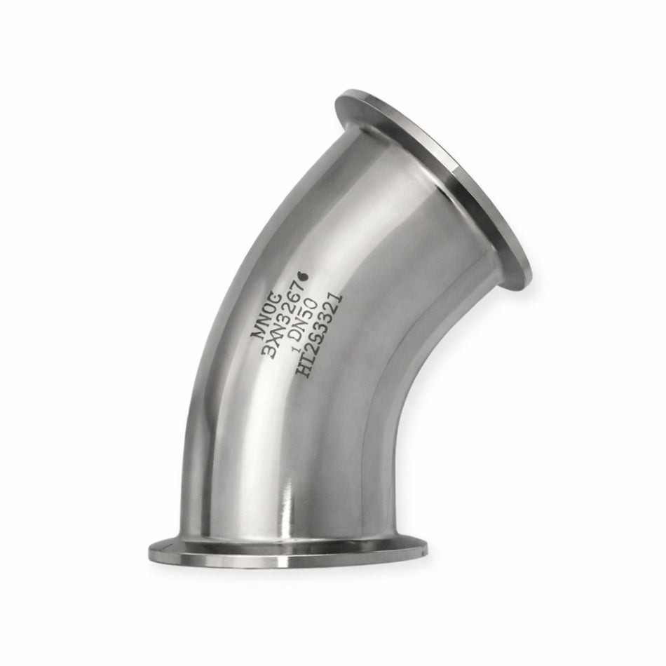Clampbogen 45° – beidseitige Clamp-Kupplung nach DIN 32676 – Edelstahl 1.4404