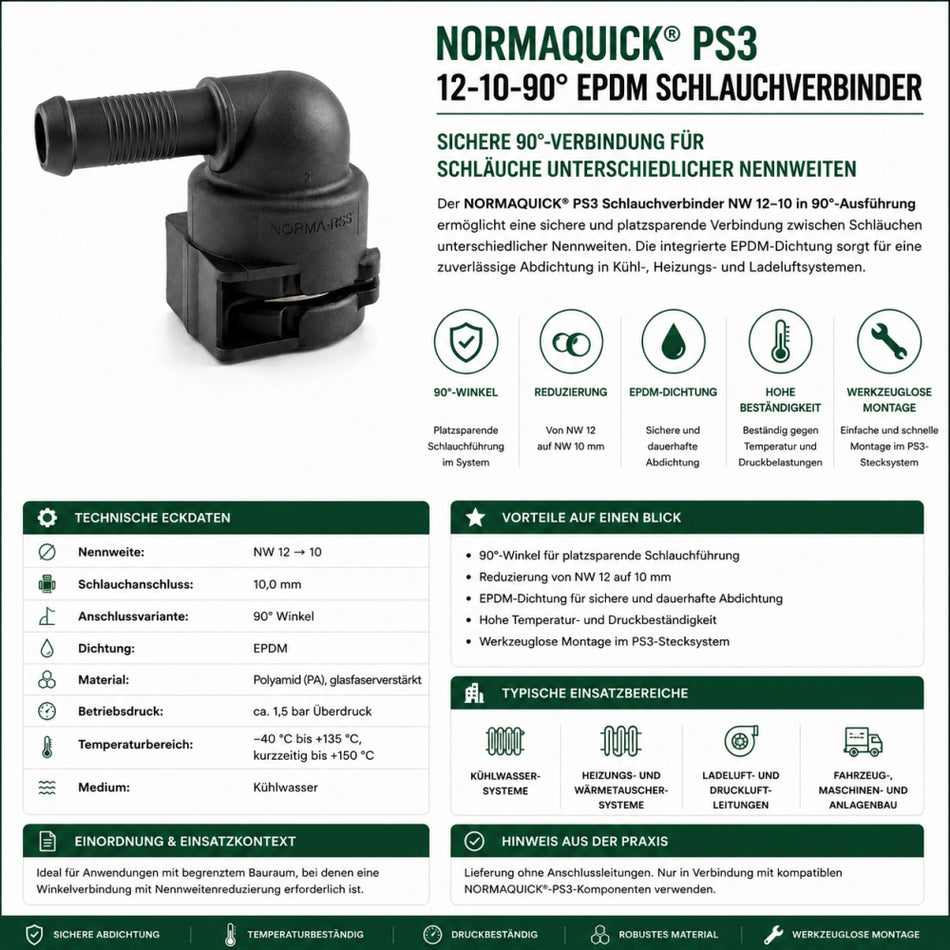 NORMAQUICK PS3 12-10-90° EPDM Schlauchverbinder