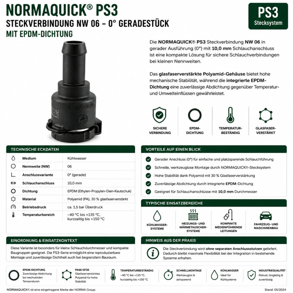 NORMAQUICK PS3 Steckverbinder NW 6-10-0° EPDM