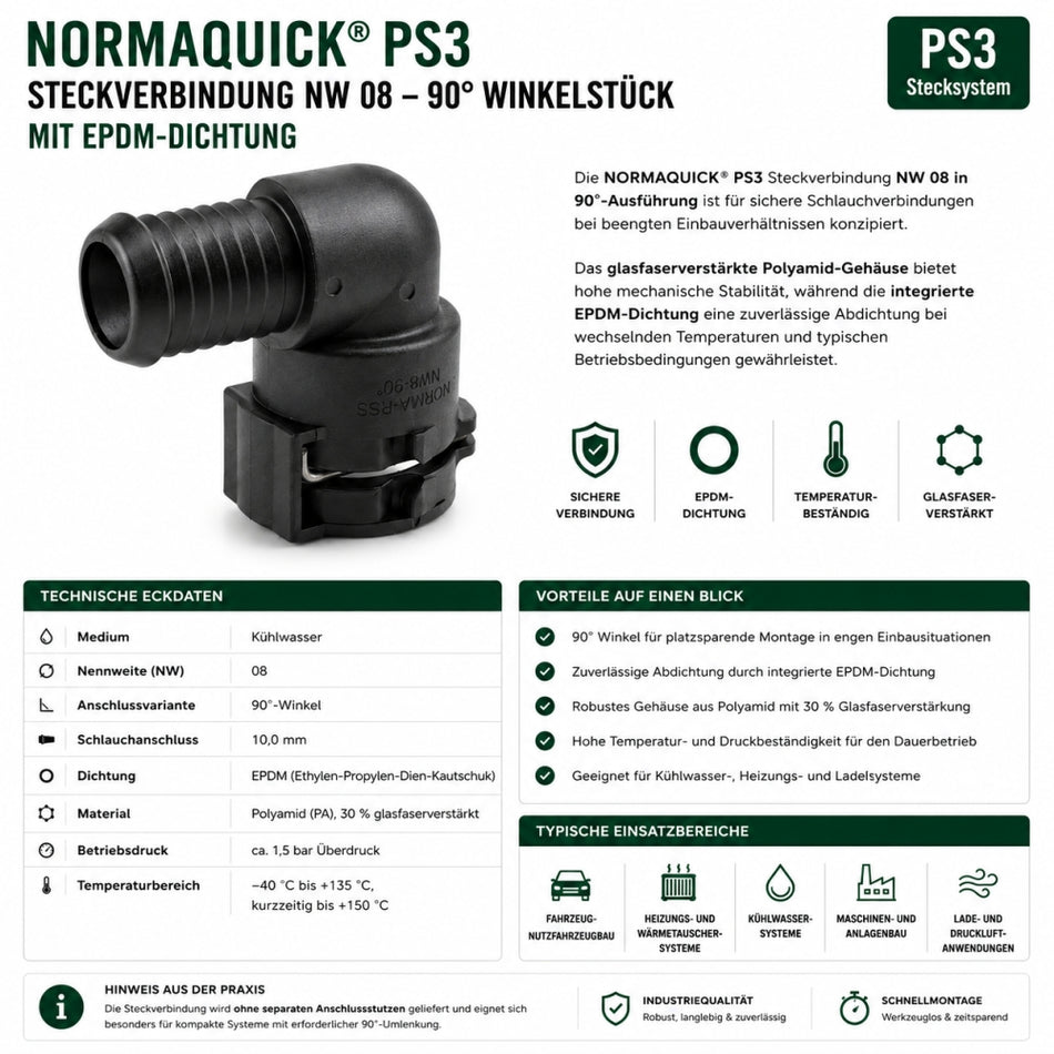 NORMAQUICK PS3 Steckverbinder NW 8-90° EPDM