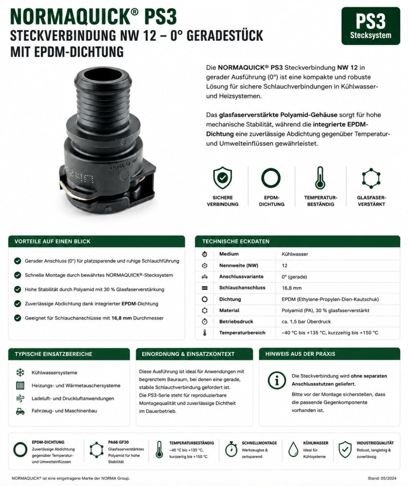 NORMAQUICK PS3 Steckverbindung NW 12-0° EPDM Geradestück