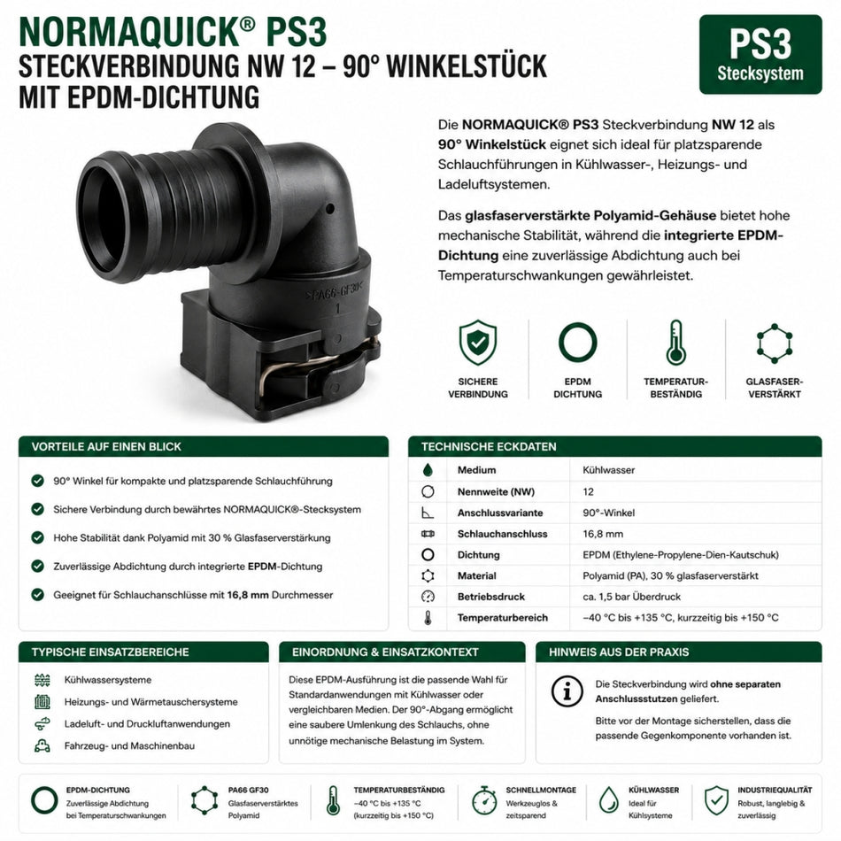 NORMAQUICK PS3 Steckverbindung NW 12-90° EPDM Winkelstück