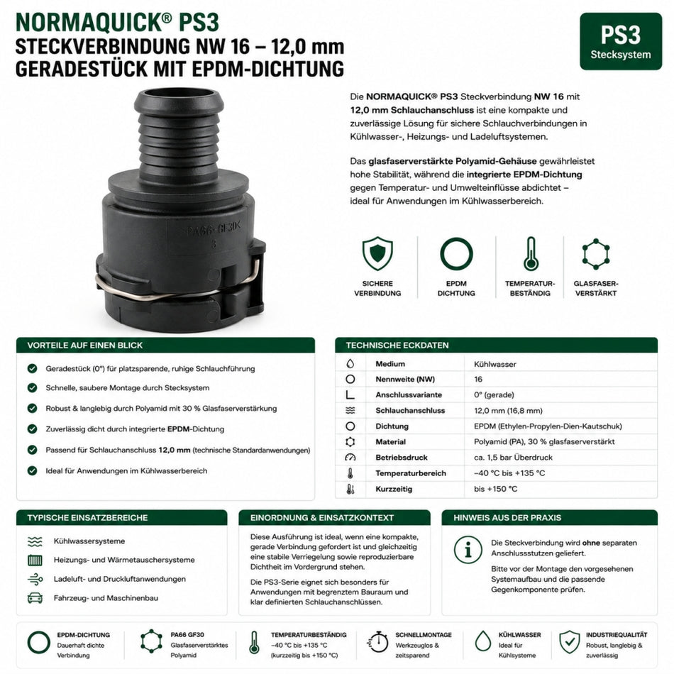 NORMAQUICK PS3 Steckverbindung NW 16-12-0° EPDM