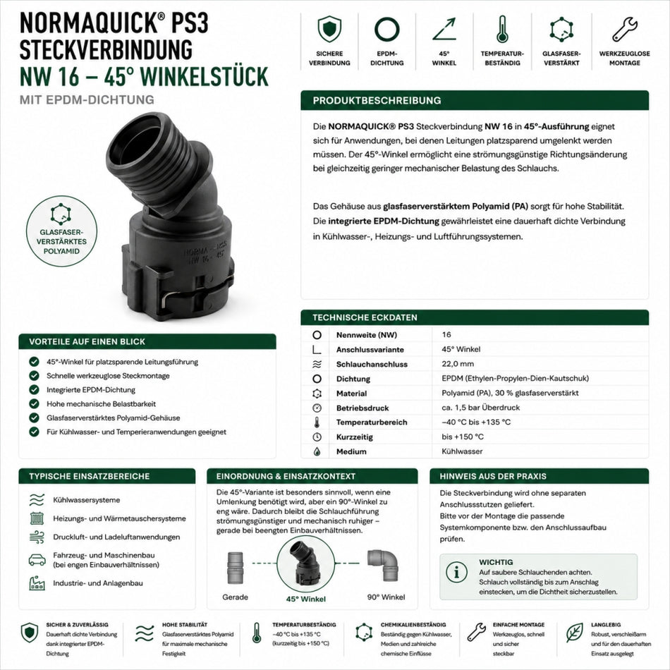 NORMAQUICK PS3 Steckverbindung NW 16-45° EPDM