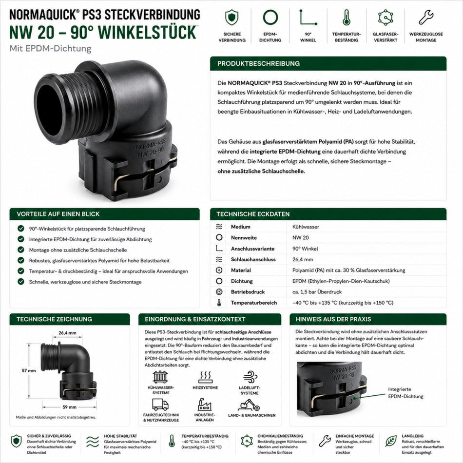NORMAQUICK PS3 Steckverbindung NW 20-90° EPDM Winkelstück