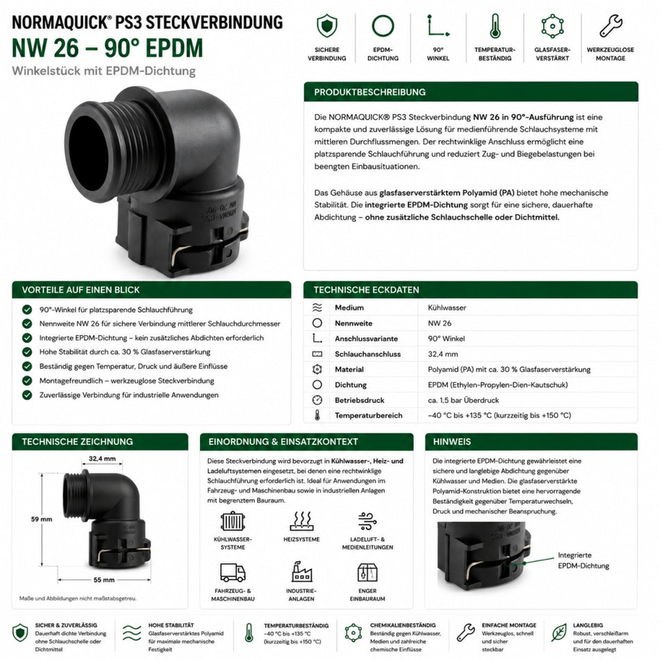 NORMAQUICK PS3 Steckverbindung NW 26-90° EPDM