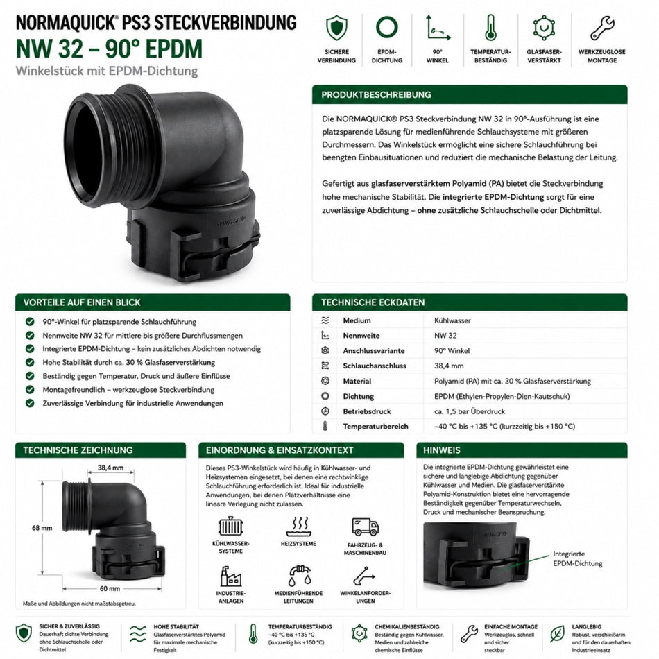 NORMAQUICK PS3 Steckverbindung NW 32-90° EPDM