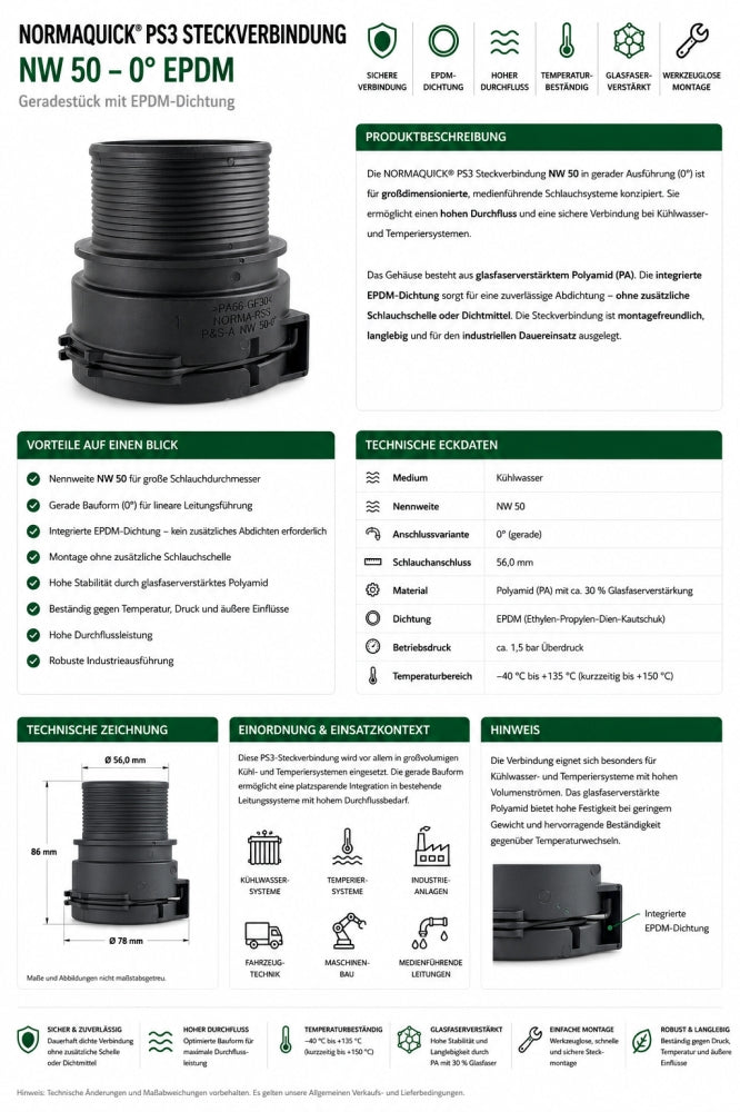 NORMAQUICK PS3 Steckverbindung NW 50-0° EPDM Geradestück