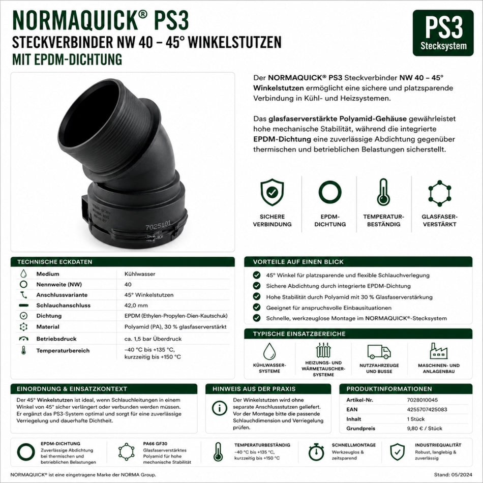 NORMAQUICK PS3 Steckverbindung NW 50-45° EPDM