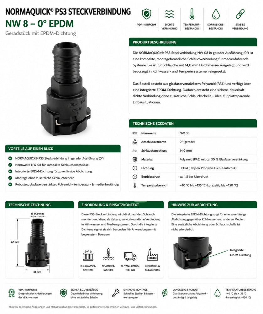 NORMAQUICK PS3 Steckverbindung NW 8-0° EPDM