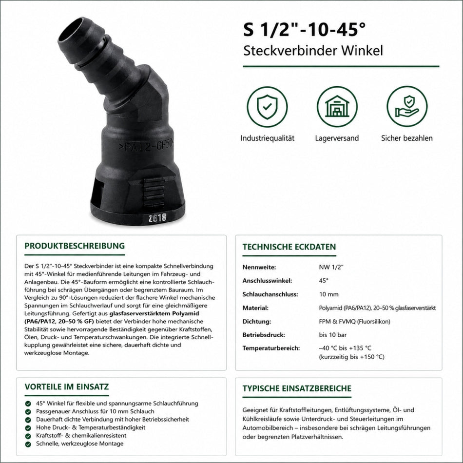 NORMAQUICK S 1/2"-10-45° Steckverbinder Winkel
