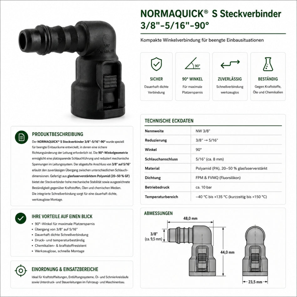 NORMAQUICK S 3/8"-5/16"-90° Steckverbinder