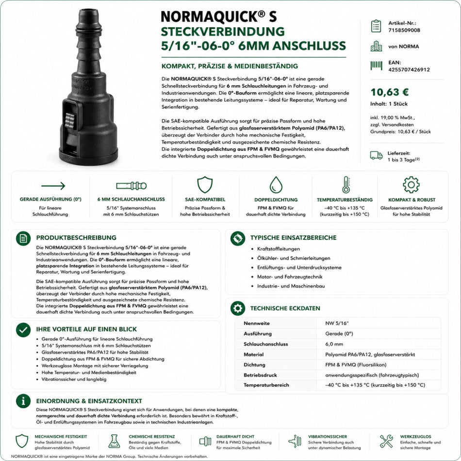 NORMAQUICK S Steckverbindung 5/16"-06-0° 6mm Anschluss