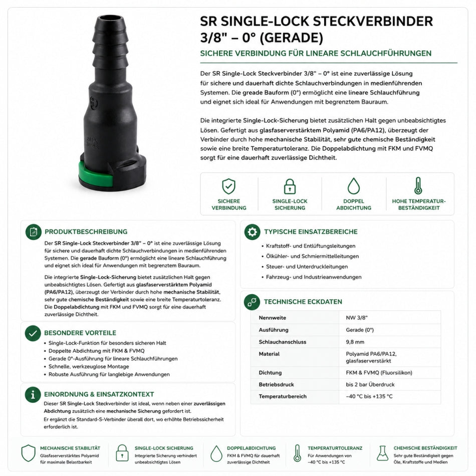 NORMAQUICK SR Steckverbinder Single-Lock 3/8"-0°