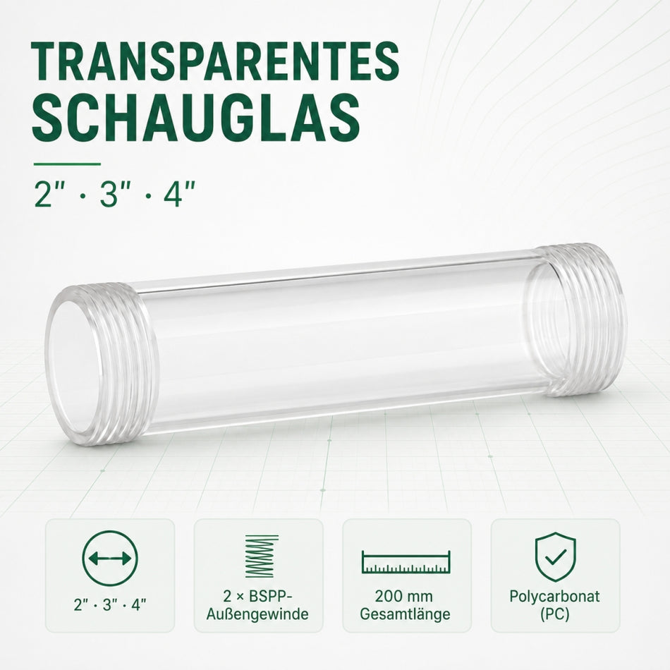 Schauglas aus Polycarbonat mit beidseitigem Außengewinde 2″ 3" 4″