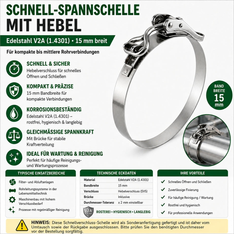 Schnell-Spannschelle Edelstahl mit Hebel 15mm breit