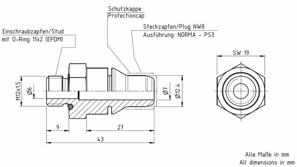 VDA Einschraubstutzen 8-M12x1,5 NQ PS3