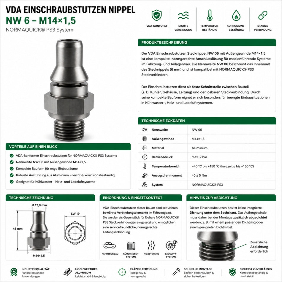 VDA Einschraubstutzen Nippel NW6 M14x1,5 NORMAQUICK PS3
