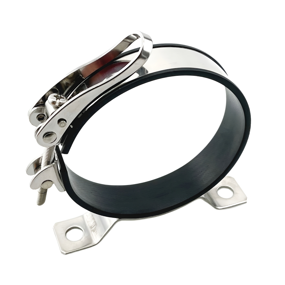 Bild 1 von Spannschelle Flaschenspannschelle O2 Schelle Edelstahl mit Konsole  / (Grösse) für 0,8-1,0 L Flasche (⌀83mm)