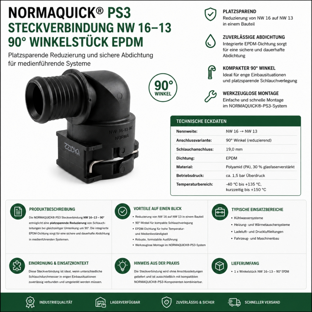 Bild 1 von NORMAQUICK® PS3 Steckverbindung NW 16–13 – 90° Winkelstück EPDM