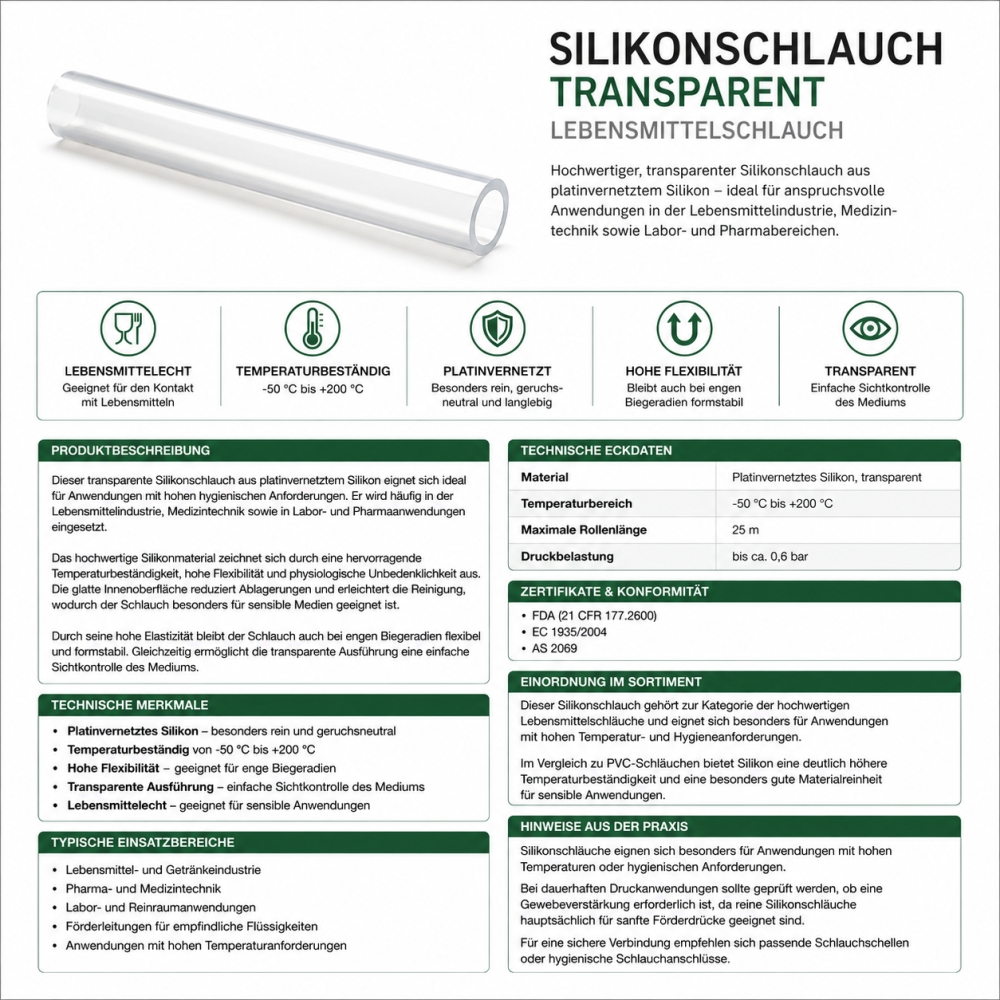 Bild 1 von Silikonschlauch transparent Lebensmittelschlauch  / (Schlauchgröße: Innen x Aussen) 2 x 6 mm