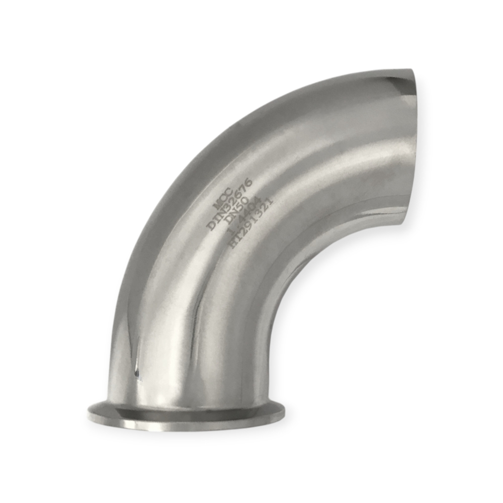 Bild 1 von Clampbogen 90° – Clamp DIN 32676 auf Anschweißende (BW) – Edelstahl 1.4404  / (Scheibe / Anschweißende) 91 mm / 66 x 70 mm