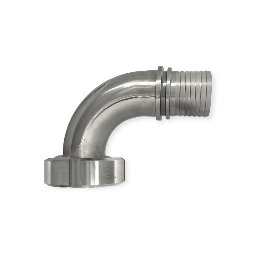 Bild 1 von 90° Kegelstutzen DIN 11851 mit Rillenstutzen, Sicherungsbund & Überwurfmutter  / (Größe) DN20 / 20mm