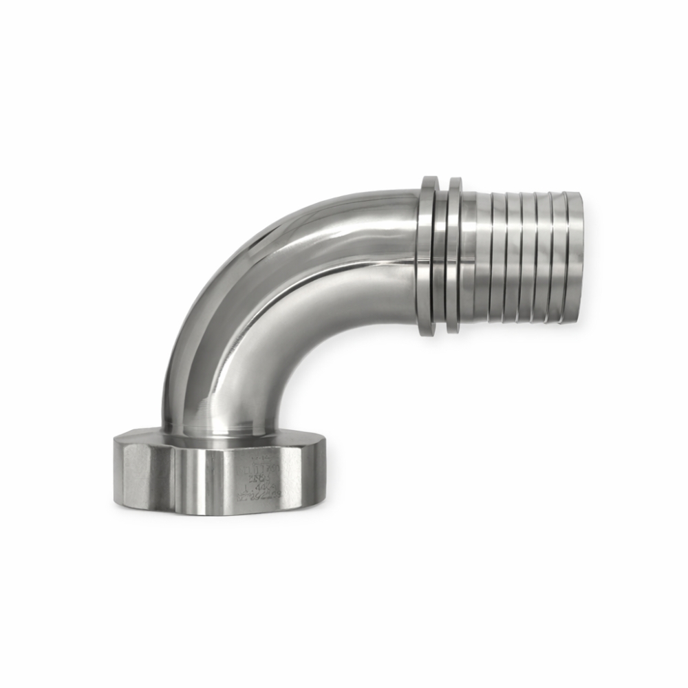 Bild 1 von 90° Kegelstutzen DIN 11851 mit Rillenstutzen, Sicherungsbund & Überwurfmutter  / (Größe) DN50 / 50mm