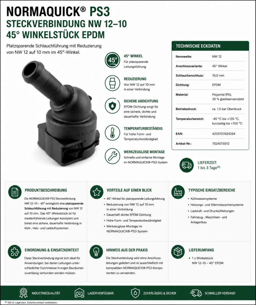 Bild 1 von NORMAQUICK® PS3 Steckverbindung NW 12–10 – 45° Winkelstück EPDM