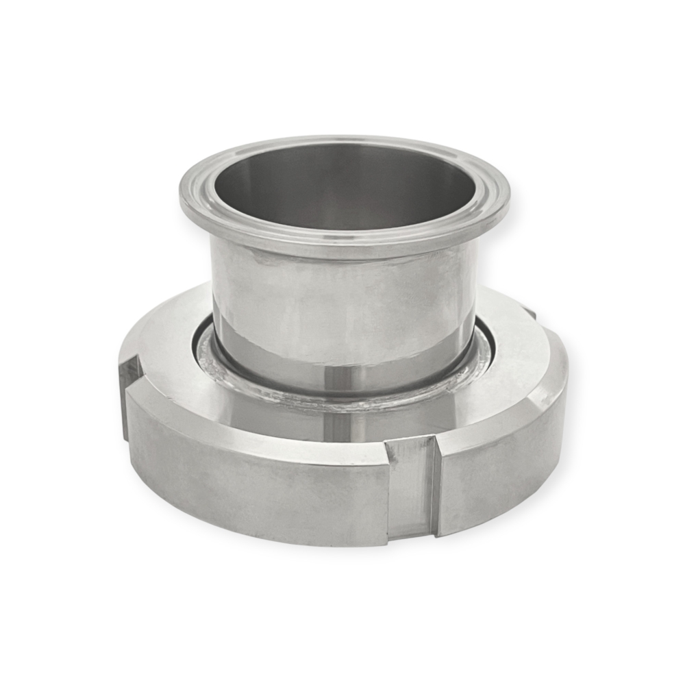 Bild 1 von Übergangsstück Kegelstutzen DIN 11851 mit Überwurfmutter auf Clamp – Edelstahl 1.4404, 25 bar  / (Nennweite x Scheibe) DN32 x 50,5 mm