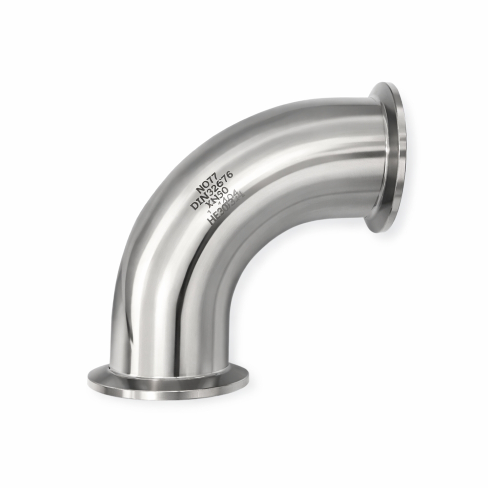 Bild 1 von Clampbogen 90° – beidseitige Clamp-Kupplung nach DIN 32676 – Edelstahl 1.4404  / (Nennweite x Scheibe) DN40 x 50,5 mm