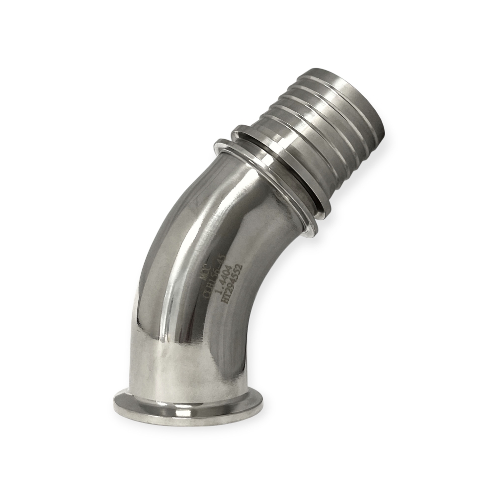 Bild 1 von Clamp-Kupplung DIN 32676 – 45° Rillenstutzen mit Sicherungsbund – Edelstahl 1.4404  / (Durchmesser x Stutzen) 50,5 x 25 mm
